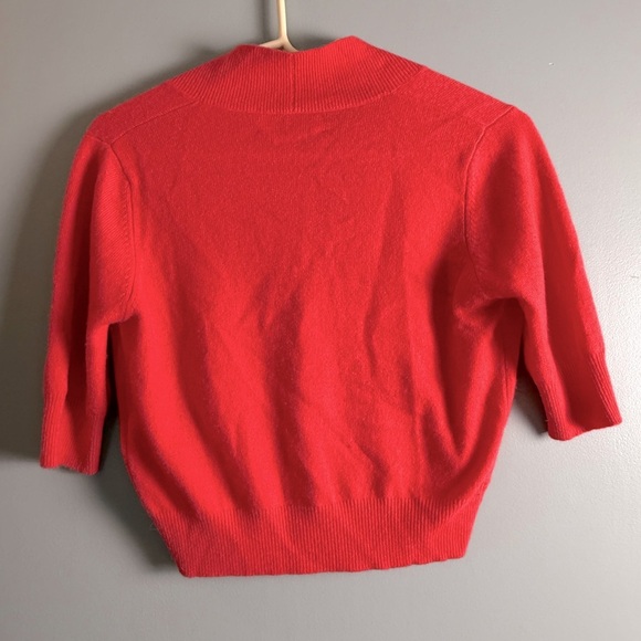 Allude 100% Cashmere Open Front Half Sleeve Shortie Cardigan Salmon Red-Orange - Picture 4 of 5